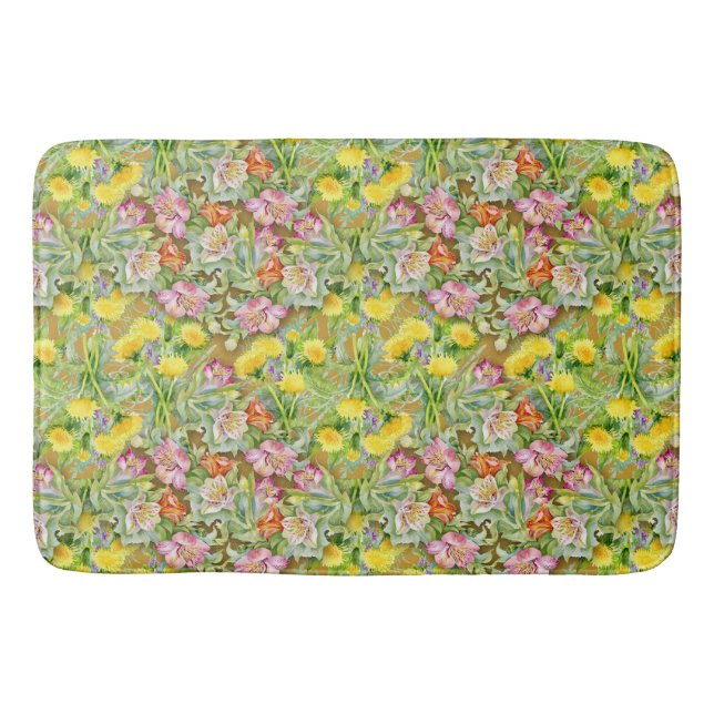 Beautiful Colourful Floral Pattern Pink Yellow  Bath Mat (Front)