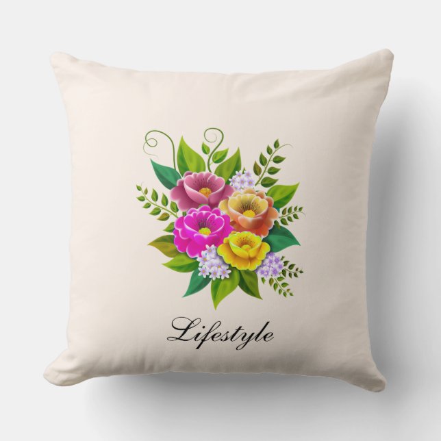 Beautiful Colourful Flower Bouquet Cushion (Front)
