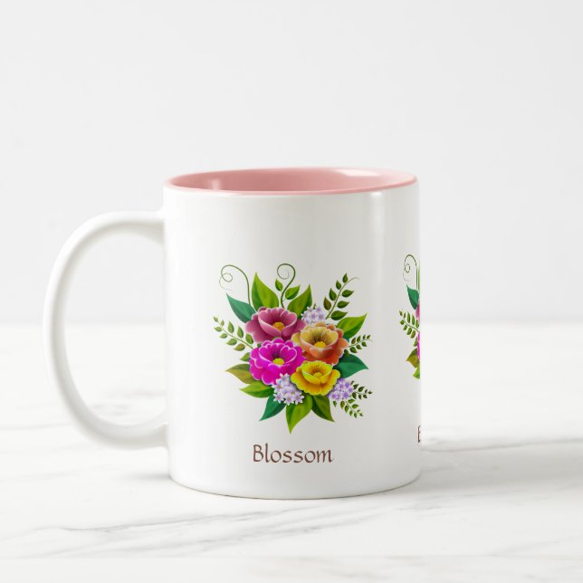 Beautiful Colourful Flower Bouquet Two-Tone Coffee Mug (Left)