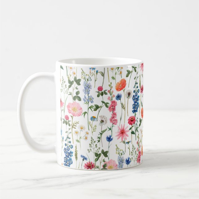 Beautiful colourful flowers garden seamless patter coffee mug (Left)