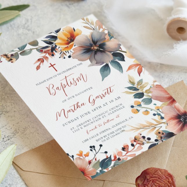 Beautiful Colourful Flowers Girl Baptism Invitation (Creator Uploaded)