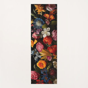 Beautiful, colourful flowers on black yoga mat
