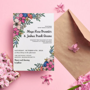 Beautiful Colourful Flowers Spring Summer Wedding Invitation