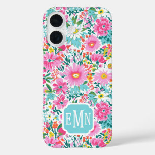 Beautiful Colourful Garden Monogrammed iPhone 16 Case