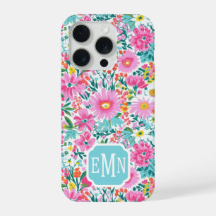 Beautiful Colourful Garden Monogrammed iPhone 15 Pro Case