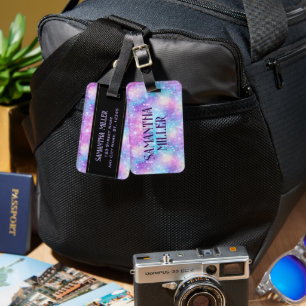 Beautiful Colourful Glittery Background Gold Strip Luggage Tag