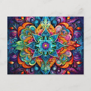 Beautiful Colourful Mandala Art Geometric Pattern Postcard