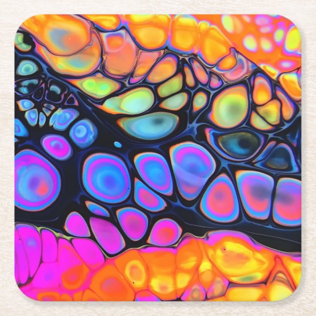 Beautiful & Colourful Molten Liquid Square Paper Coaster (Front)