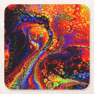 Beautiful & Colourful Molten Liquid Square Paper Coaster