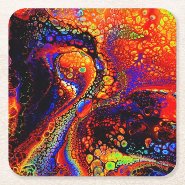 Beautiful & Colourful Molten Liquid Square Paper Coaster (Front)