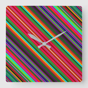 Beautiful Colourful Multicolored Stripe Pattern Square Wall Clock