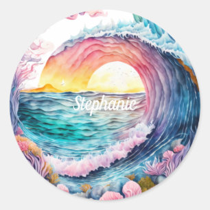 Beautiful Colourful Ocean Wave Classic Round Sticker