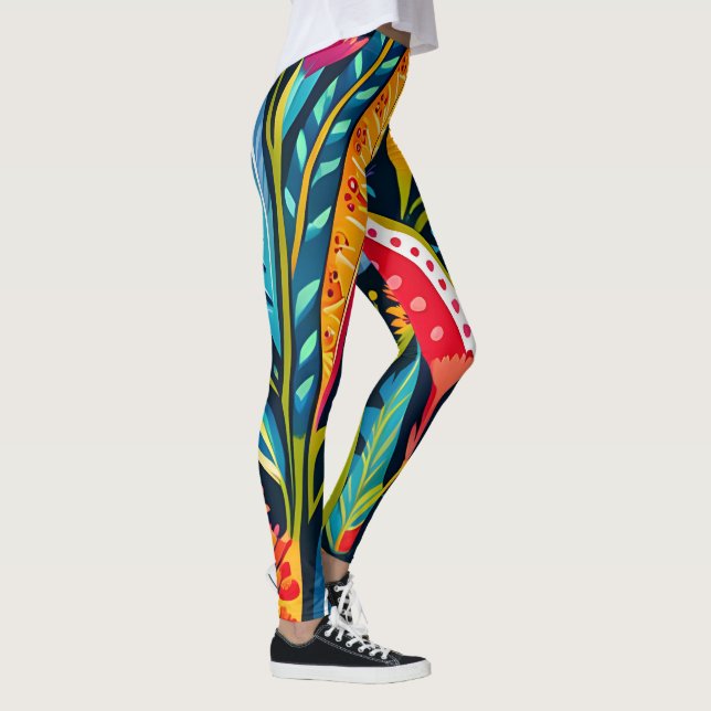 Beautiful, Colourful Otomi  Floral Art pattern Leggings (Right)