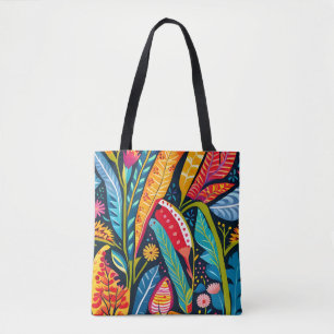 Beautiful, Colourful Otomi  Floral Art pattern. Tote Bag