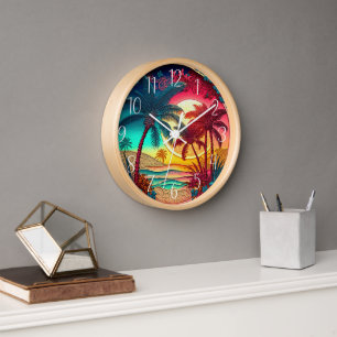beautiful colourful palm trees beach house clock