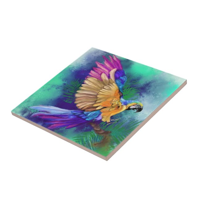 Beautiful Colourful Parrot Tile Painting (Side)