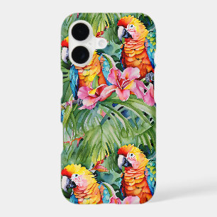 Beautiful Colourful Parrots and Tropical Flowers