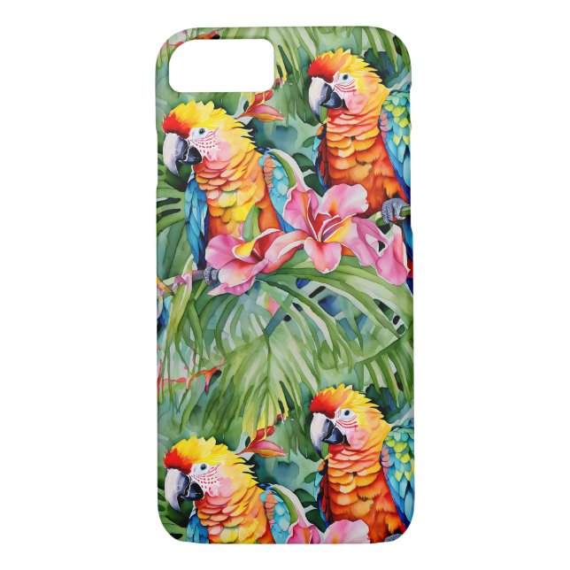 Beautiful Colourful Parrots and Tropical Flowers Case-Mate iPhone Case (Back)