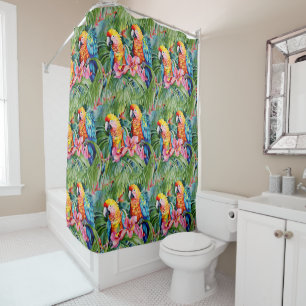 Beautiful Colourful Parrots and Tropical Flowers Shower Curtain