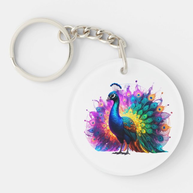 Beautiful Colourful Peacock Art  Key Ring (Front)