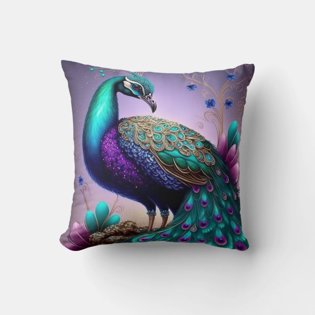 Beautiful Colourful Peacock Peafowl Bird Wildlife Cushion (Front)