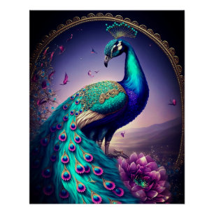 Beautiful Colourful Peacock Peafowl Bird Wildlife Poster