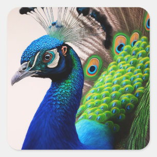 Beautiful Colourful Peacock Peafowl Bird Wildlife Square Sticker