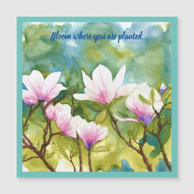 Beautiful, colourful, pink magnolia magnet (Front)