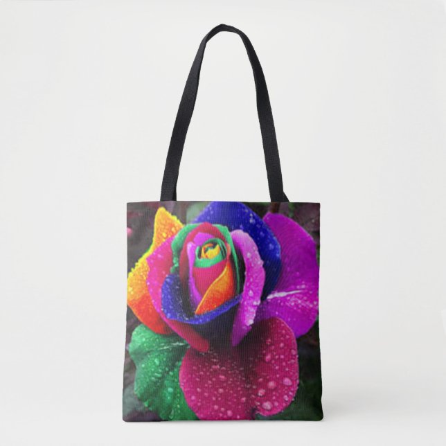 Beautiful Colourful Rainbow Rose Tote Bag (Front)