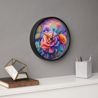 Beautiful Colourful Roses Wood Frame Clock