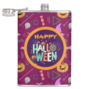 Beautiful Colourful Scary Halloween Patterns Hip Flask