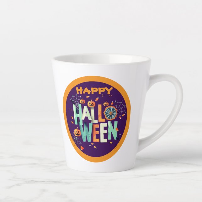 Beautiful Colourful Scary Halloween Patterns Latte Mug (Right)