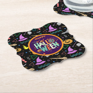 Beautiful Colourful Scary Halloween Patterns Paper Coaster