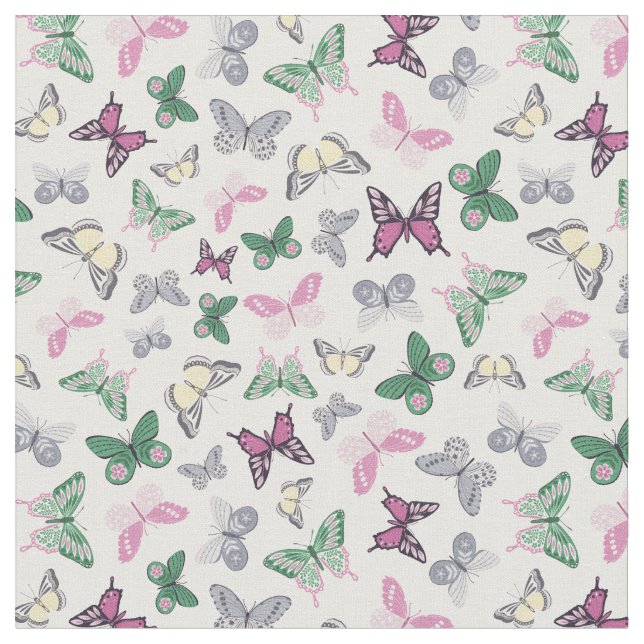 Beautiful Colourful Spring butterflies Fabric (Close Up)