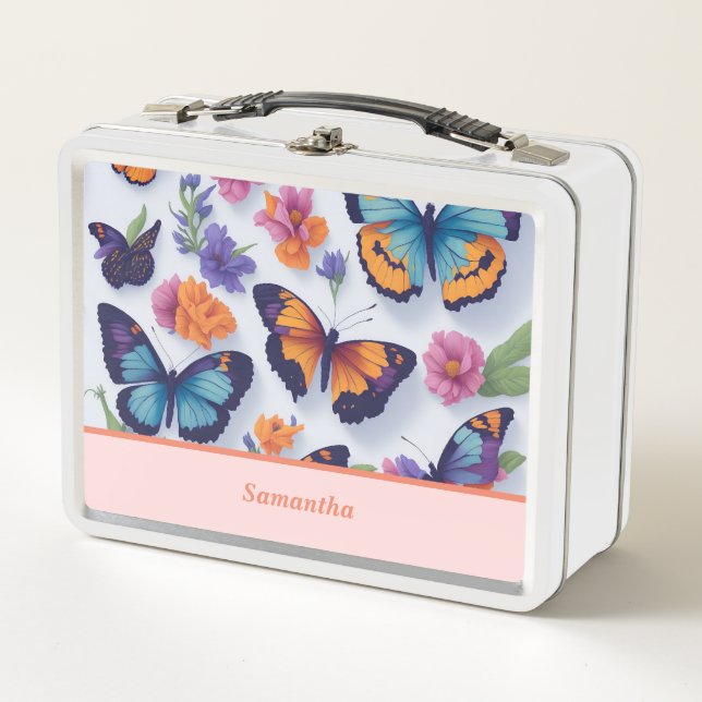 Beautiful Colourful Spring Butterflies for Student Metal Lunch Box (Front)