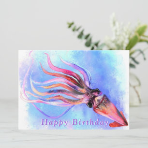 Beautiful Colourful Squid Swimming - Happy Birthda