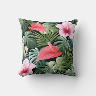 Beautiful colourful Tropical Flowers and Leaves Cushion