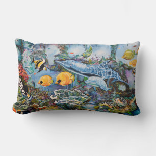 Beautiful Colourful Undersea Fish Sea Turtle Scene Lumbar Cushion