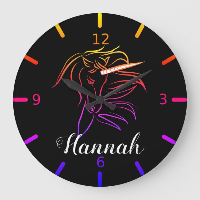 Beautiful Colourful Unicorn Large Clock (Front)