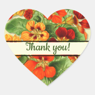 Beautiful Colourful Vintage Floral Thank You Heart Sticker