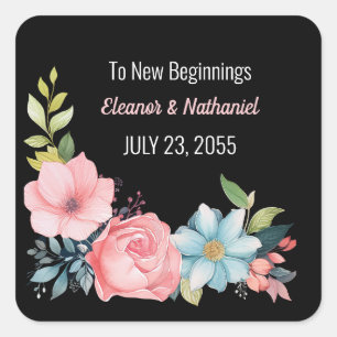 Beautiful Colourful Watercolor Floral Wedding Square Sticker