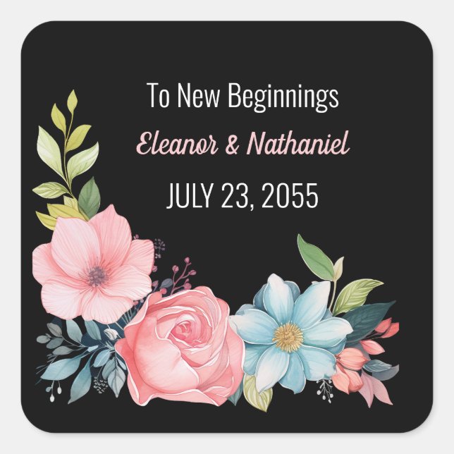 Beautiful Colourful Watercolor Floral Wedding Square Sticker (Front)