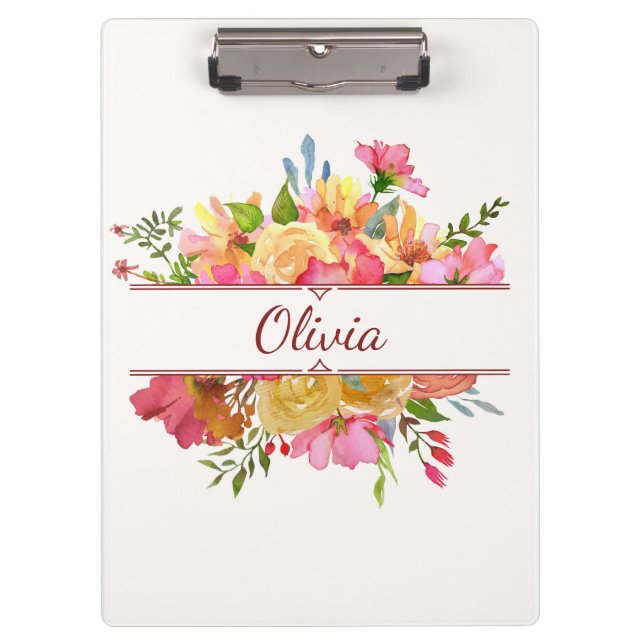 Beautiful colourful watercolor flower bouquet clipboard (Front)