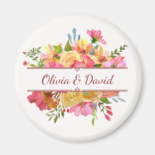 Beautiful colourful watercolor flower bouquet magnet