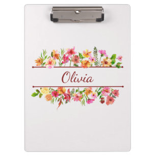 Beautiful colourful watercolor flowers  clipboard