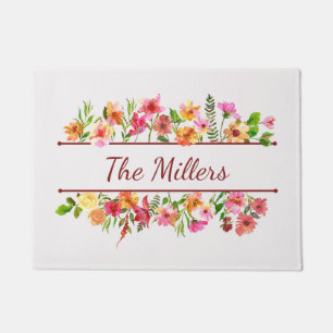 Beautiful colourful watercolor flowers doormat