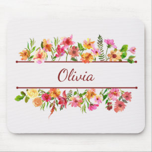 Beautiful colourful watercolor flowers mouse pad