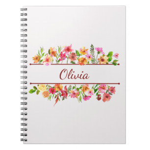 Beautiful colourful watercolor flowers notebook