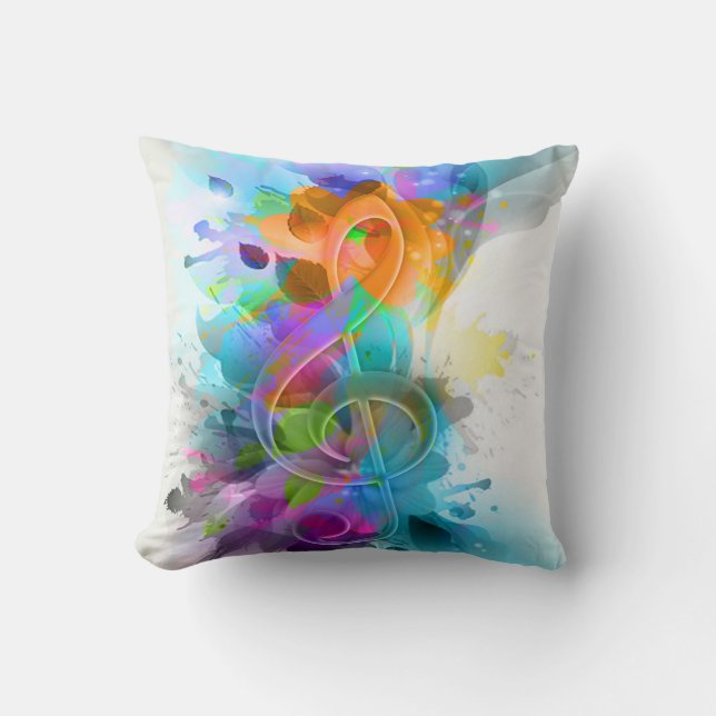 Beautiful Colourful Watercolor Splatter Music note Cushion (Front)