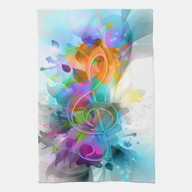 Beautiful Colourful Watercolor Splatter Music note Tea Towel (Vertical)